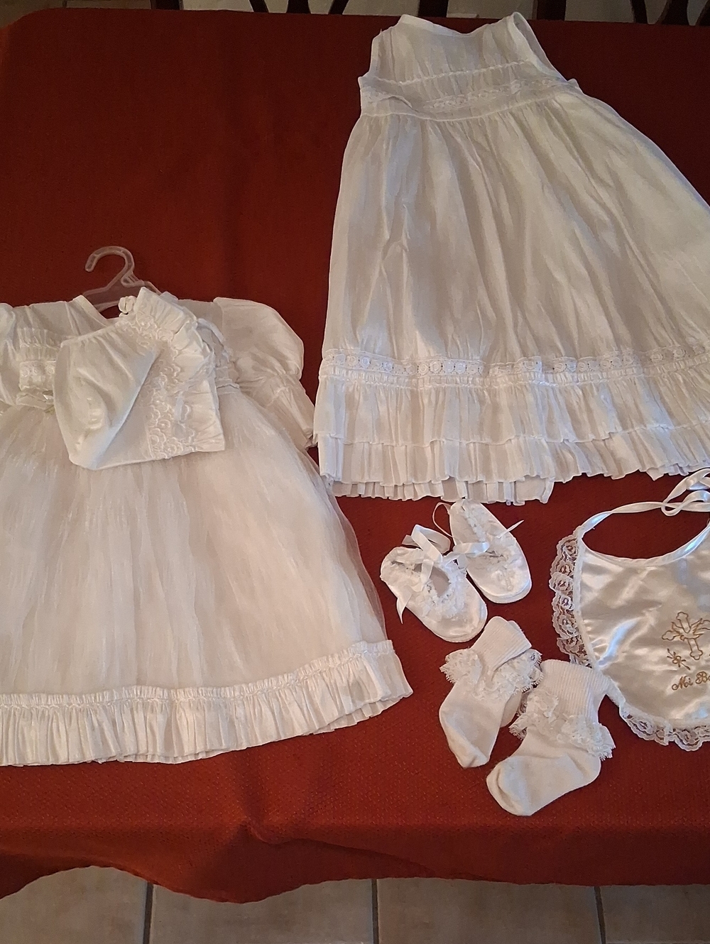 Christening Baptism Dress/Gown 6 Piece Set White Infant girl with Accessories